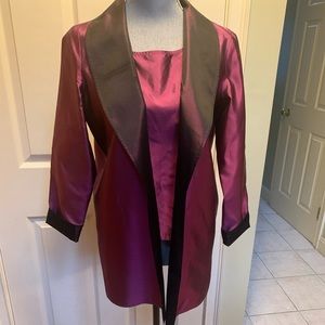 Iridescent reversible silk jacket & matching sleeveless top with side zipper 6P